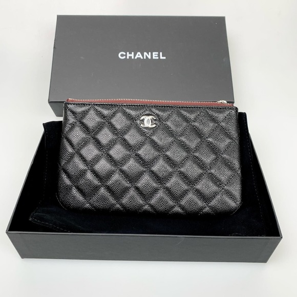 NIB CHANEL CLASSIC O POUCH Black Cowhiede with Silver Hardware - Picture 1 of 15